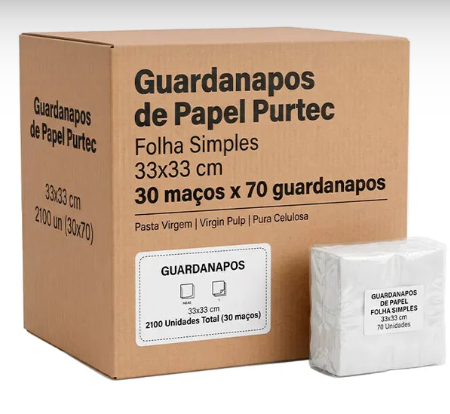 Guardanapos de Papel PURTEC Folha Simples 33x33 cm- Caixa