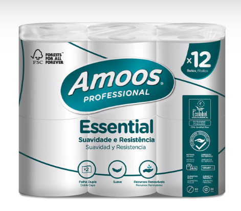 Papel Higiénico Doméstico Amoos Essential- 12 Rolos